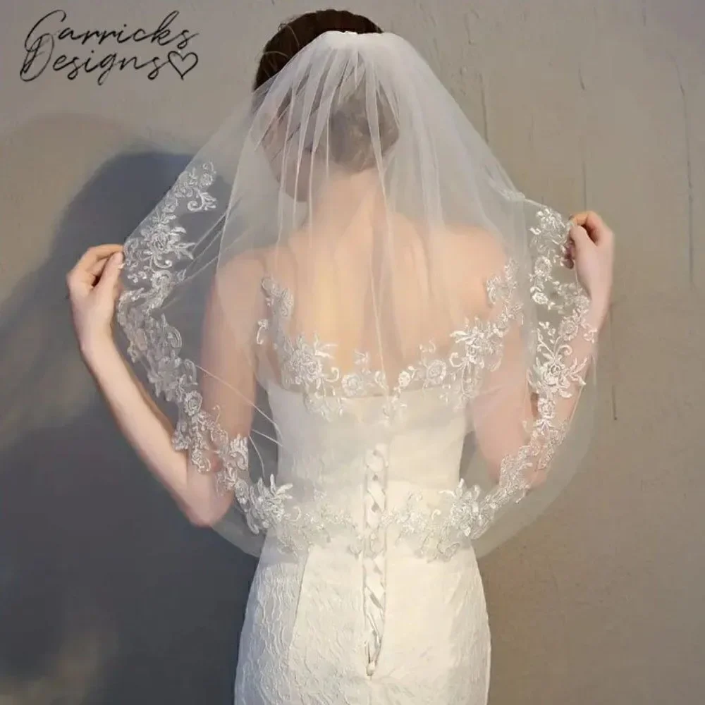 Floral Lace Edge Elbow Bridal Wedding Veil With Comb Ivory Veil White Veil